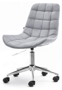 Mały fotel biurowy elior szary z pikowanego weluru na chromowanej nodze z kółkami