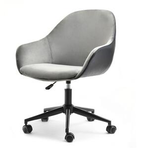 Kubełkowy fotel biurowy holden z szarego weluru i czarnej skóry do gabinetu
