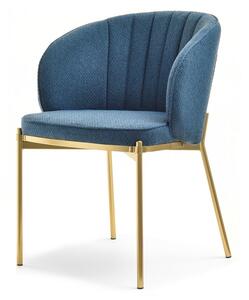 Stylowe krzesło felice niebieskie z plecionej tkaniny ze złotymi nogami do salonu glamour