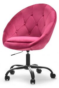 Designerski fotel obrotowy lounge 4 różowy velvet z pikowaniem na czarnej nodze