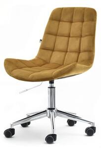Pikowany fotel obrotowy elior złoty z weluru glamour na nodze chrom do biura