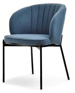 Eleganckie krzesło jadalniane felice niebieskie tapicerowane plecioną tkaniną na czarnych nogach z metalu
