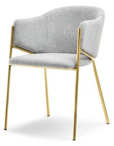 Eleganckie krzesło glamour cloe szare tapicerowane plecioną tkaniną na złotych nogach