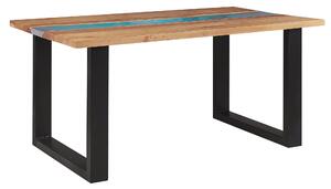 Riviera, stół jadalniany, drewniany blat z drewna akacjowego, czarna metalowa rama, niebieski element z żywicy epoksydowej, 160 x 90 cm Beliani