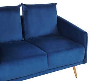 Retro sofa 2-osobowa welurowa niebieska miękkie poduchy złote nóżki Maura Beliani