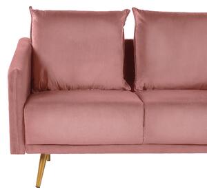 Retro sofa 2-osobowa welurowa różowa miękkie poduchy złote nóżki Maura Beliani