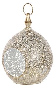 Orientalny lampion złoty metalowy z szklanym wkładem dekoracja ażurowa Laeso Beliani