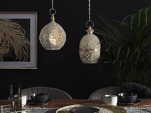 Orientalny lampion złoty metalowy z szklanym wkładem dekoracja ażurowa Laeso Beliani