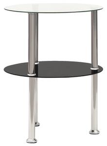 2-poziomowy stolik, 38 cm, przezroczyste/czarne szkło hartowane