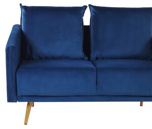Retro sofa 2-osobowa welurowa niebieska miękkie poduchy złote nóżki Maura Beliani