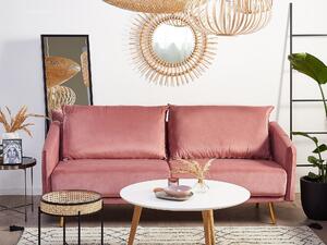 Retro sofa 3-osobowa welurowa różowa miękkie poduchy złote nóżki Maura Beliani