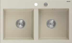 Mexen Hektor zlewozmywak granitowy 2-komorowy 800 x 480 mm, beżowy, syfon chrom - 6521802000-69
