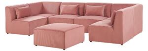 Nowoczesna sofa modułowa 6-osobowa kanapa z otomaną sztruksowa różowa Lemvig Beliani