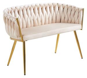 Sofa pleciona glamour do gabinetu kosmetycznego beżowa welurowa złota ROSA