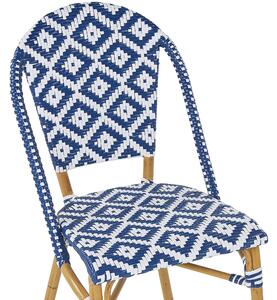 Zestaw ogrodowy z technorattanu stół i 4 krzesła niebiesko-biały Rifreddo Beliani