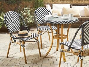Zestaw 4 krzeseł ogrodowych z technorattanu i aluminium czarno-biały Rifreddo Beliani