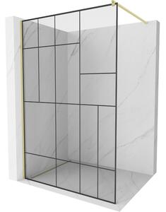 Mexen Kioto ścianka prysznicowa Walk-in 80 x 200 cm, czarny wzór 8 mm, złota szczotkowana - 800-080-101-55-78