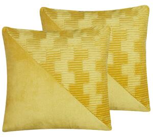 Zestaw 2 poduszek dekoracyjnych welurowy kwadratowa 45 x 45 cm żółty Origanum Beliani