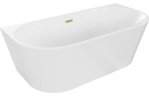 Mexen Oval wanna wolnostojąca przyścienna 140 x 75 cm, biała, przelew złoty szczotkowany - 52671407500-55