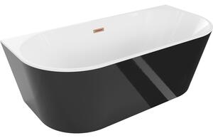 Mexen Oval wanna wolnostojąca przyścienna 160 x 80 cm, biała/czarna, przelew miedź szczotkowana - 52671608075-65