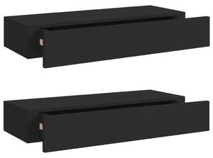 Półki ścienne z szufladą, 2 szt., czarne, 60x23,5x10 cm, MDF
