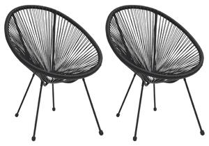 Ogrodowe krzesła księżycowe, 2 szt., rattanowe, czarne