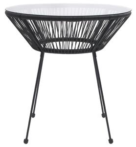 Stolik ogrodowy, czarny, Ø70x74 cm, rattan i szkło