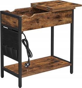 Stolik boczny z przedłużaczem i ładowarkami TAYLOR 60x31,5 cm, rustykalny brązowy