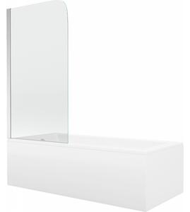 Mexen Cubik wanna prostokątna 150 x 70 cm z obudową i parawanem 1-skrzydłowym 70 cm, transparent, chrom - 550315070X9007010100