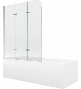 Mexen Vega wanna prostokątna 150 x 70 cm z obudową i parawanem 3-skrzydłowym 120 cm, transparent, chrom - 550115070X9012030100