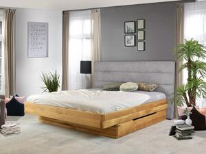 Dębowe łóżko, tapicerowane wezgłowie szare, Dominika 180 x 200 cm