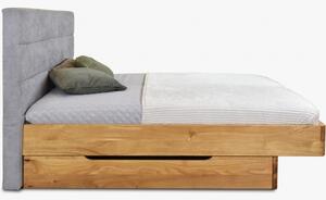 Dębowe łóżko, tapicerowane wezgłowie szare, Dominika 180 x 200 cm