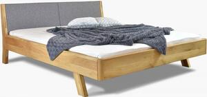 Łóżko z litego drewna - wezgłowie z tkaniny szare Marina 160 x 200 cm