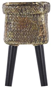 Doniczka kwadratowa złota magnezjum czarne nogi drewniane 22x22x18 cm Evreti Beliani
