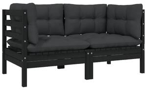 2-osobowa sofa ogrodowa z poduszkami, czarna, drewno sosnowe