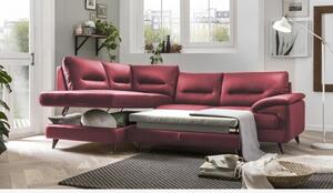 Sofa narożna - czerwona skóra naturalna, na nóżkach, narożnik Spectre po lewej stronie