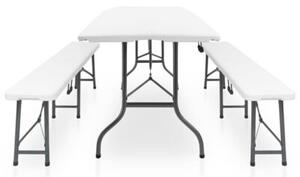 Składany stół ogrodowy z 2 ławkami, 180 cm, stal i hdpe, biały