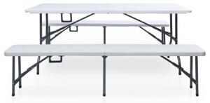 Składany stół ogrodowy z 2 ławkami, 180 cm, stal i hdpe, biały