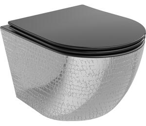 Mexen Lena miska wc Rimless z deską wolnoopadającą slim, duroplast, czarna mat/srebrna wzór łuski - 30224072