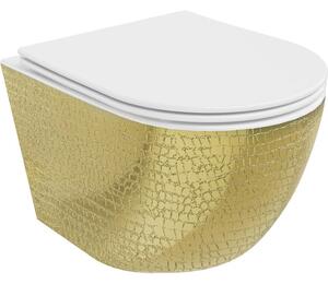 Mexen Lena miska wc Rimless z deską wolnoopadającą slim, duroplast, biała/złota wzór łuski - 30224008