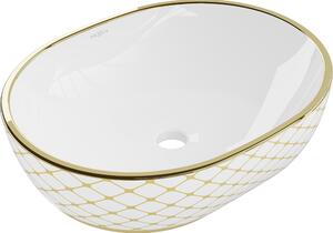 Mexen Viki umywalka nablatowa 48 x 35 cm, biała/złota wzór kratka - 21054809