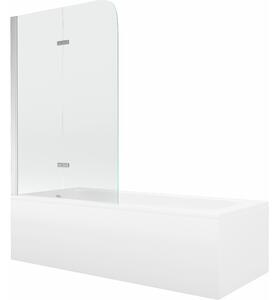 Mexen Vega wanna prostokątna 160 x 70 cm z obudową i parawanem 2-skrzydłowym 100 cm, transparent, chrom - 550116070X9010020100