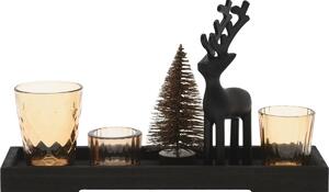 Dekoracyjny zestaw świeczników na podstawce Reindeer and tree 6 szt., 31,5 x 9,5 x 2,5 cm