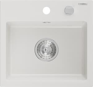 Mexen Milo zlewozmywak granitowy 1-komorowy 435 x 410 mm, biały, syfon chrom - 6505441000-20