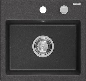 Mexen Milo zlewozmywak granitowy 1-komorowy 435 x 410 mm, czarny nakrapiany, syfon chrom - 6505441000-76