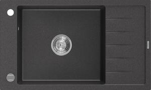 Mexen Elias zlewozmywak granitowy 1-komorowy z ociekaczem 795 x 480 mm, czarny nakrapiany, syfon chrom - 6511791005-76