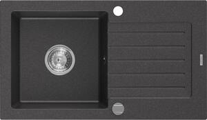 Mexen Pablo zlewozmywak granitowy 1-komorowy z ociekaczem 752 x 436 mm, czarny nakrapiany, syfon chrom - 6510751010-76