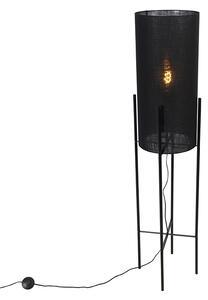 Designerska lampa podłogowa czarna klosz lniany czarny - Rich Oswietlenie wewnetrzne