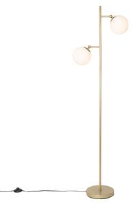 Lampa podłogowa w stylu art deco złota z matowym szkłem 2-punktowa - Pallon Oswietlenie wewnetrzne