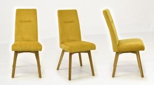 Stół dębowy i żółte, szare krzesła